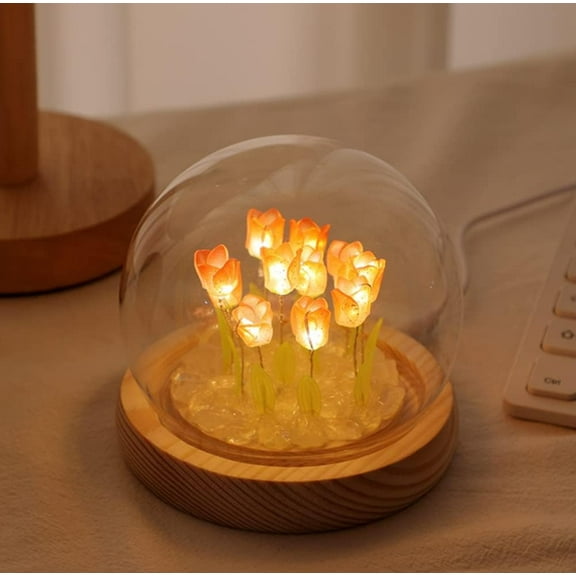 DIY Tulip Night Light, LED Tulip Table Lamp Handmade Tulips Flowers Lamp Making Kits, Romantic Bedside Lamp for Home Decor Birthday Valentines Gifts