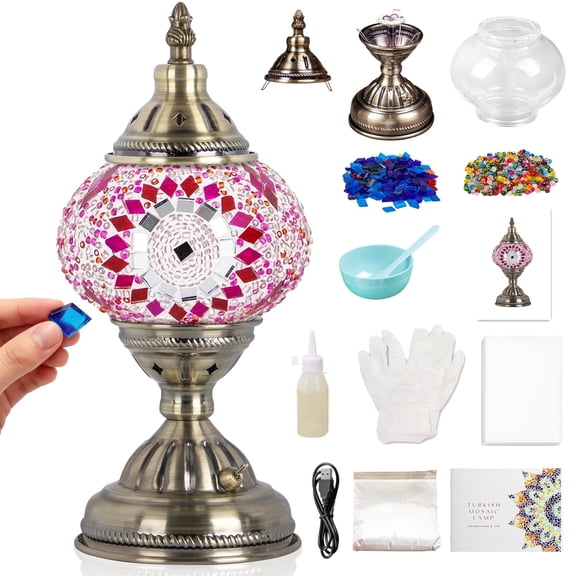 DIY Turkish Mosaic Lamp Kit,Table Lamp Making Kit,Easy No Skills Craft for Family Team,Decorative Table Desk Light Crfat Kit for Living Room Bedroom, Make Your Own Table Lamp,Gifts,Blue