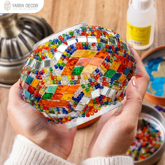 DIY Turkish Mosaic Lamp Kit,Table Lamp Making Kit,Easy No Skills Craft for Family Team,Decorative Table Desk Light Crfat Kit for Living Room Bedroom, Make Your Own Table Lamp,Gifts,Blue