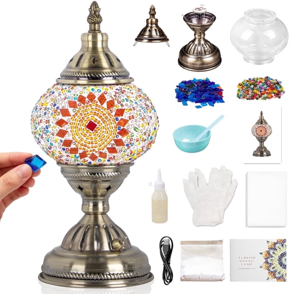 DIY Turkish Mosaic Lamp Kit,Table Lamp Making Kit,Easy No Skills Craft for Family Team,Decorative Table Desk Light Crfat Kit for Living Room Bedroom, Make Your Own Table Lamp,Gifts,Blue