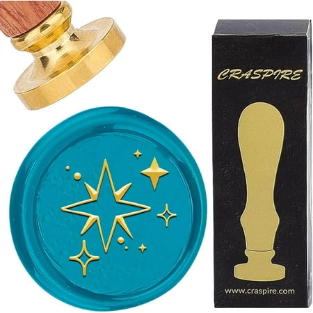 DIY Twinkle Stars Wax Seal Stamp Shiny Eight Pointed Star Vintage Removable 30mm Brass Sealing Stamp Head with Wooden Handle for Envelopes Invitations Card DIY Craft Birthday Wedding Gift DIY