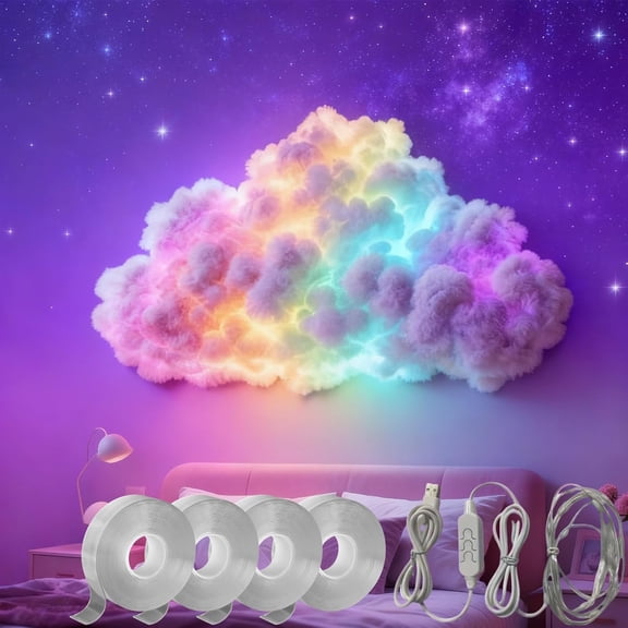 DIY USB-Powered Thundercloud LED Light Decor, 3D Cloud Ambient Light with Voice Activation & Music Sync, Multicolor LED Cotton Cloud Lamp for Bedroom, Gaming Room
