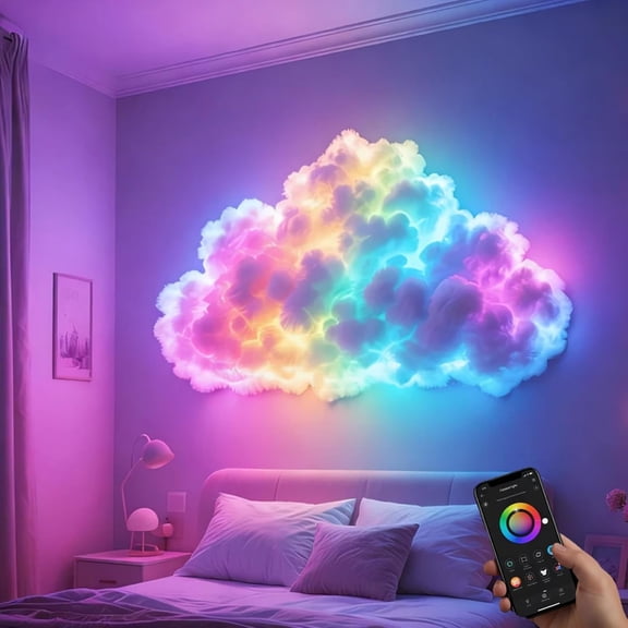 DIY USB-Powered Thundercloud LED Light Decor, 3D Cloud Ambient Light with Voice Activation & Music Sync, Multicolor LED Cotton Cloud Lamp