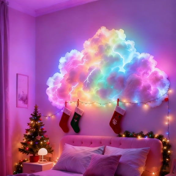 DIY USB-Powered Thundercloud LED Light Decor, Music Sync Cloud Lights for Ceiling, 3D Thundercloud LED Light with Multicolor Changing Strip, for Christmas, Game Room, Garage, Club, Bar (6.5ft)