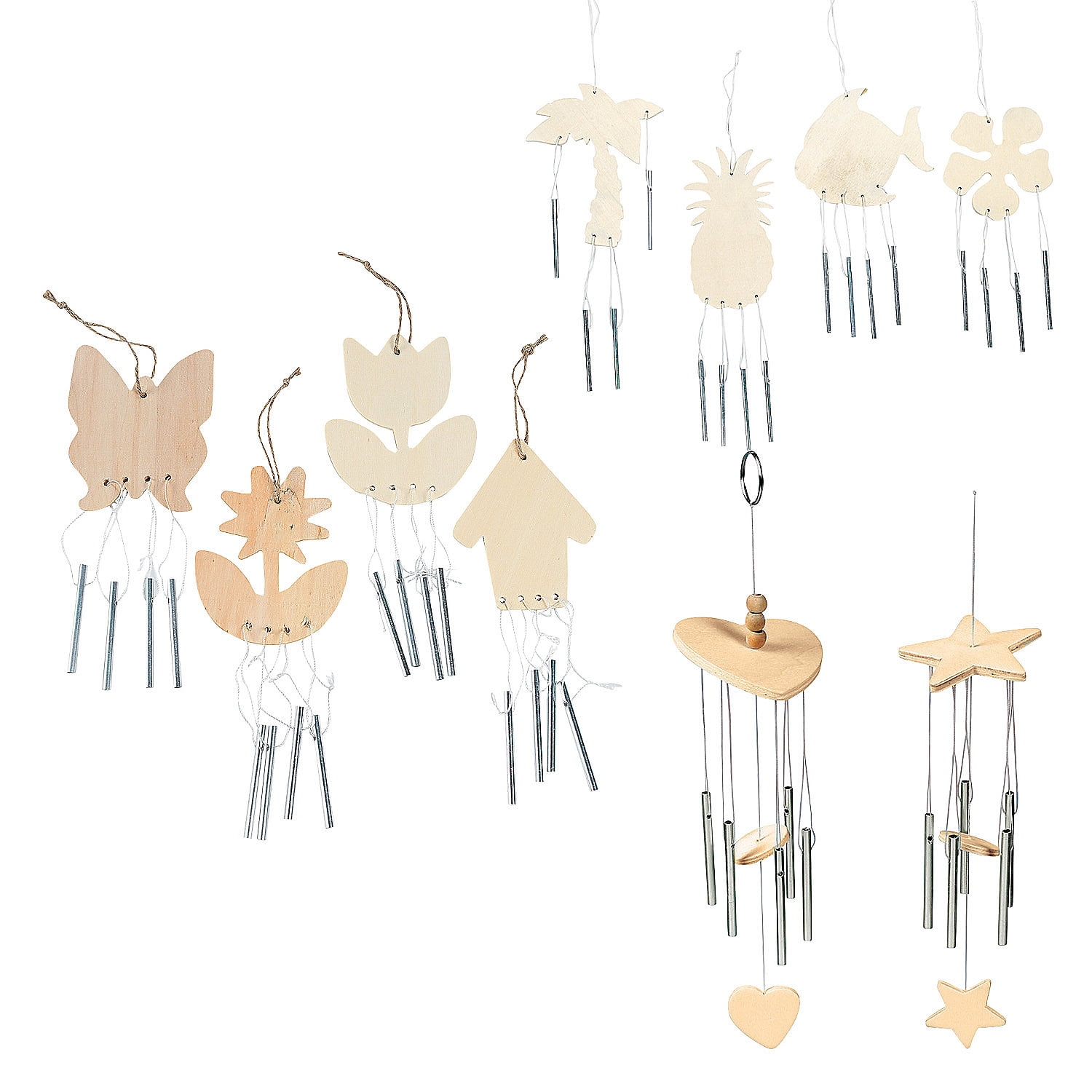 DIY Unfinished Wood Wind Chimes Assortment - Makes 36