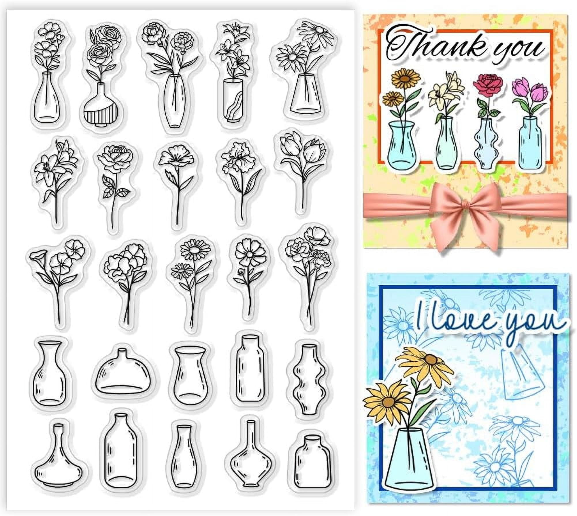 DIY Vase Clear Stamp Flower Silicone Stamp Transparent Floral Rubber ...