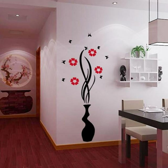DIY Vase Flower Tree Arcylic 3D Wall Stickers Decal Home Decor