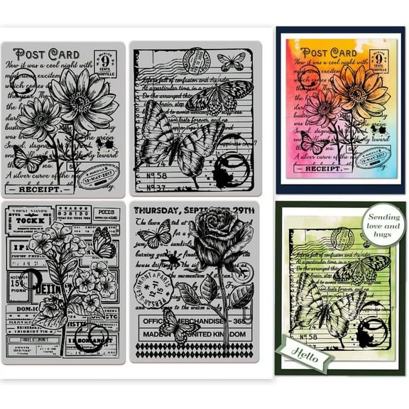 DIY Vintage Background Cling Rubber Stamp 7.09x8.66inch Flowers Butterflies EVA Stamps Embossing Stamp Seal for DIY Scrapbooking and Card Making Paper Craft Decor DIY