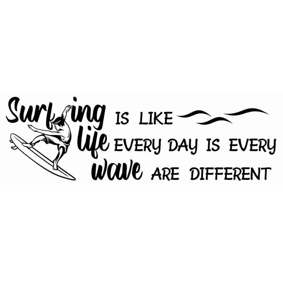 DIY Vinyl Wall Art Decal - 7" x 20" Inspirational Surfing Quotes Decor | Surfing Is like Life Every Day Is Every Wave Are Different | Stick And Peel Bedroom Living Room Adhesive Sticker Decoration