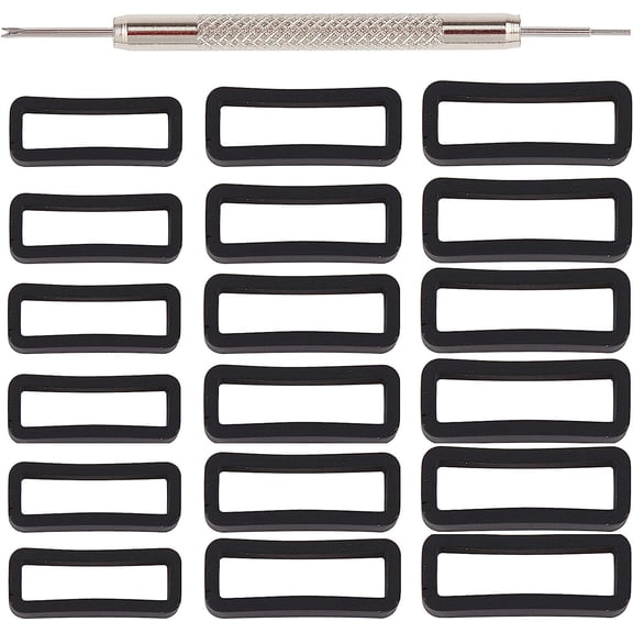 DIY Watchband Kits Include Stainless Steel Watch Repair Tool and Rectangle Silicone Retainer Buckle Holder Black Holder: 18pcs/set