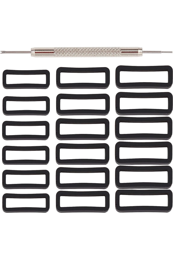 DIY Watchband Kits Include Stainless Steel Watch Repair Tool and Rectangle Silicone Retainer Buckle Holder Black Holder: 18pcs/set