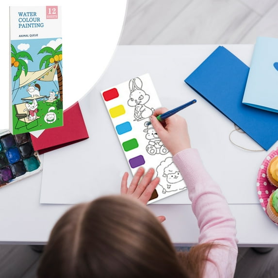 DIY Watercolor Painting Paper Kit Line Sketch Watercolor Coloring Paper Watercolor Drawing Set Art Craft Gift for Teens and Adults Beginners