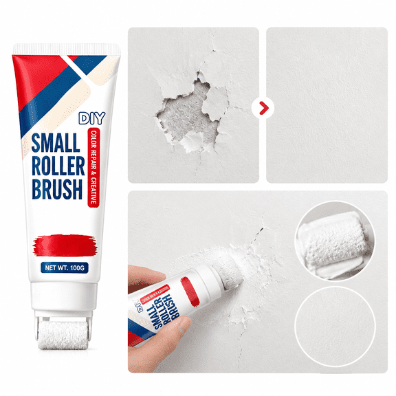 DIY Waterproof Wall Repair Paste with Integrated Small Roller Brush,Built‑In Roller Repair Paste Roller Comfortable Grip for Drywall, Plaster