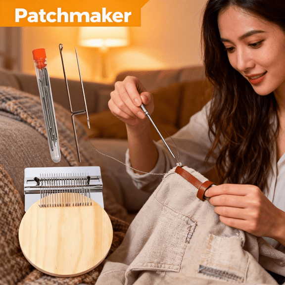 DIY Weaving Arts Kit, Patch Loom Kit, Mini Patchmaker Tool, Darning Loom for Clothes, Bags, and Quick Sewing Repair Projects(12 Needles)