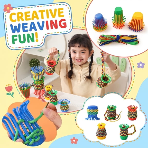 DIY Weaving & Lacing Toy Set for Kids - 10 Baskets and 40 Cords Handmade Craft Kit - Red
