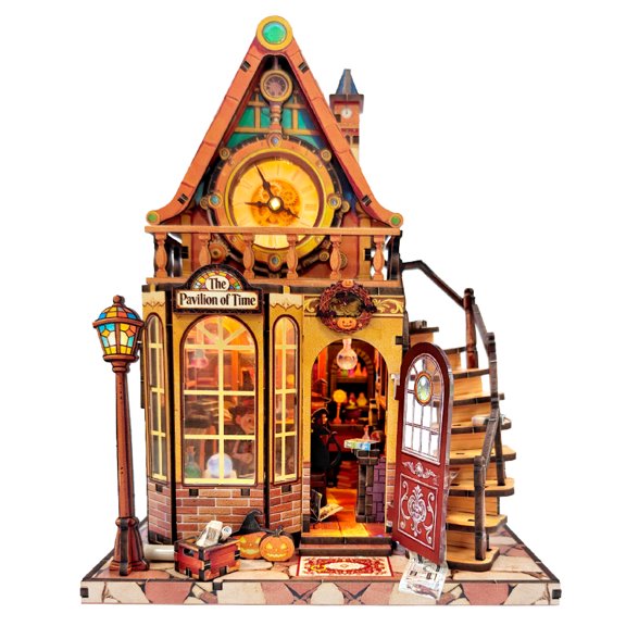 DIY Wheel of Time Magic House Book Nook, Steampunk Retro Magic Clock Tower Mini Hand-Assembly Cottage, Fantasy Tabletop Ambient Bookcase Divider Ornament