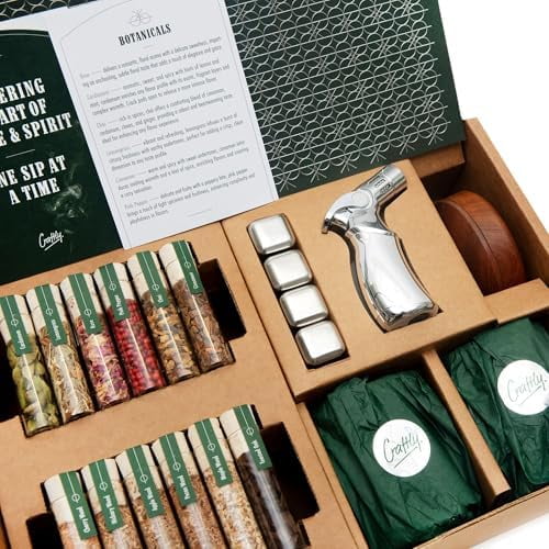 DIY Whiskey & Cocktail Smoker Kit - Premium Wood & Botanical Smoking Kit - Includes 6 Wood Chips, 6 Botanicals, 2 Glasses, Whiskey Stones, Torch & Chimney - Unique Gift for Men, Birthdays & Christmas