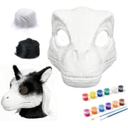 DIY White Hard Plastic Dinosaur Mask Kit Furry Faux Fur, Dino Raptor Mask Moving Jaw and Sound, Moving Mouth Animal Head Helmet Costume for Halloween Christmas Party Carnival,Fursuit DIY Blank Masks