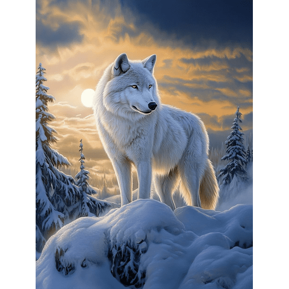 DIY White Wolf in Winter Diamond Painting 12x16 Inch, Full Round Drill Kits Mosaic Art for Adults Relax & Home Wall Decor Festival Gift 889