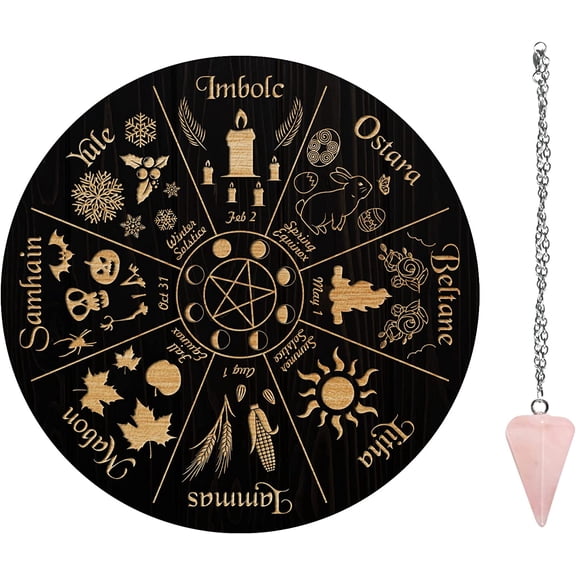 DIY Wiccan Altar Supplies Kits with Cone Natural Rose Quartz Pendants 304 Stainless Steel Cable Chain Necklaces and Wood Pendulum Board Word 3pcs/set