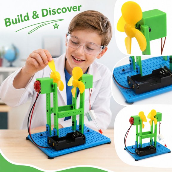 DIY Wind Power Generator Model Kit, Renewable Energy Science Experiment Model, Wind Turbine Assembly Learning Tool for Physics Education and STEM Activities