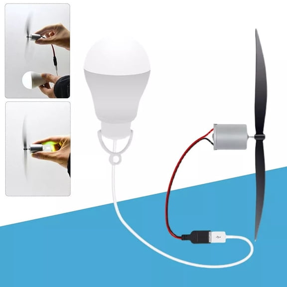 DIY Wind Turbine Motor Blade and Generator Set with USB Bulb for Teaching Energy Science and Wind Power Principles