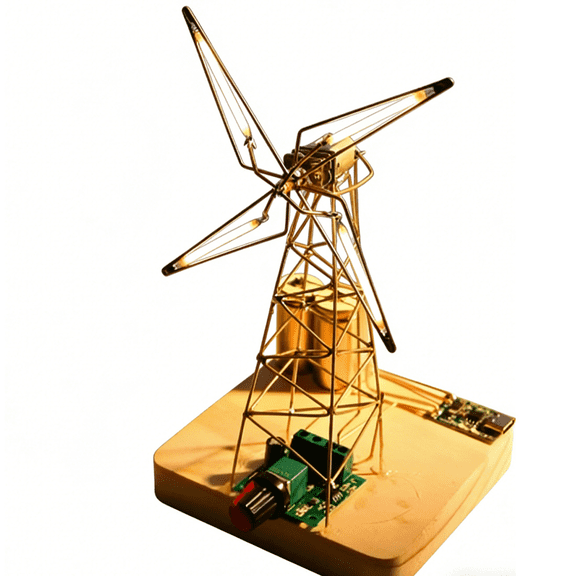 DIY Windmill Desk Lamp Kit, Rotating Brass Tabletop Ambient Light For Gaming Desk Setup, Home Office Décor And Creative Workspace Display- Kit Version