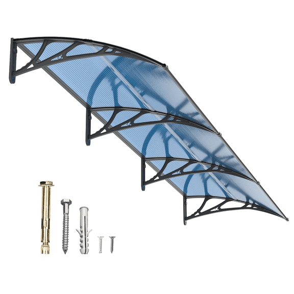 DIY Window Awning Door Canopy Blue Polycarbonate Hollow Sheet Black Bracket