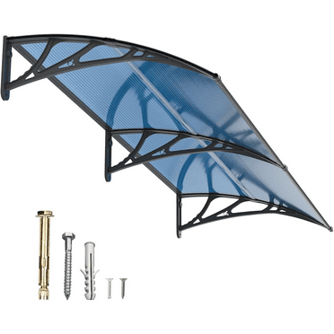 DIY Window Awning Door Canopy Blue Polycarbonate Hollow Sheet Black Bracket