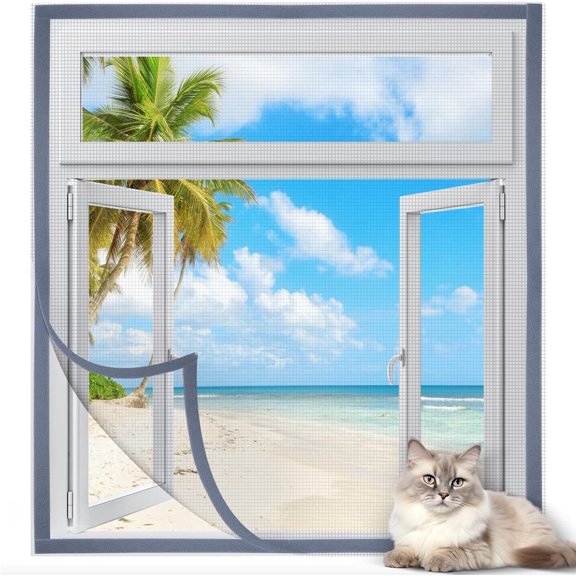 DIY Window Screen Kit, Max 51"x 59" Adjustable Mosquito Mesh with Reinforced Edge, Thick Self-Adhesive Temporary Nylon Window Screens Replacement