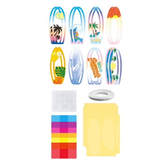 DIY Window Stained Paper Craft Kit, Surfboard Themed Summer Art Decor Set, 60 Surfboard Paper Cuts with 1 Hanging String 2 Glue Dots 1 Instruction Card, for Kids Adults Summer Holiday Window Hanging