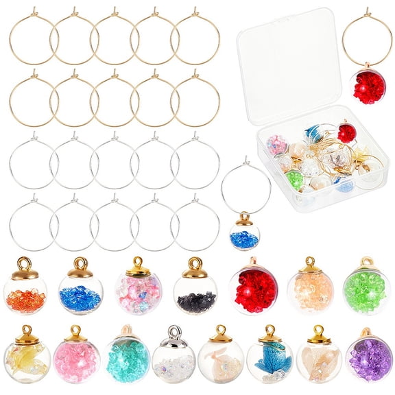 DIY Wine Glass Charms Making Kit Including 15Pcs Glass Globe Pendants with Rhinestone 20Pcs Brass Wine Glass Charm Rings Mixed Color