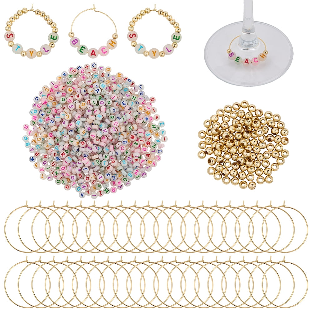DIY Wine Glass Charms Making Kits Include Transparent Luminous Acrylic Letter Beads 304 Stainless Steel Beads Brass Hoop Earrings diy