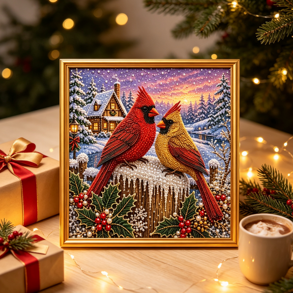 DIY Winter Cardinal Pearl Diamond Painting Art Kits,Pearl Art Kits for Adults Home Wall Decor Art Craft Kit, Holiday Christmas Wall Decor, Handmade Home Decoration Gift