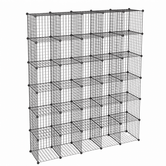 DIY Wire Cube Storage, Modular Metal Shelf, Cubby Shelving, Stackable Grid Organizer, 30 Cube, Black