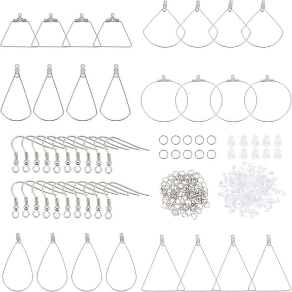 DIY Wire Wrap Drop Earring Making Kit Including 304 Stainless Steel Earring Hooks Wire Pendants Plastic Ear Nuts Stainless Steel Color 268pcs/box
