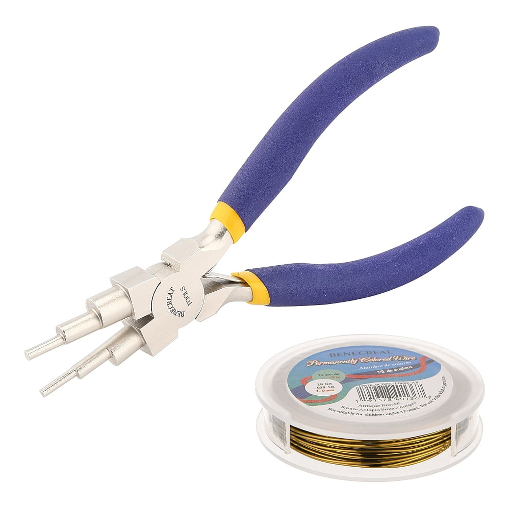 DIY Wire Wrapped Jewelry Making Kits Including Copper Wire and Carbon Steel Round Nose Pliers Bronze 18 Gauge 1mm about 10m/roll 1roll/set