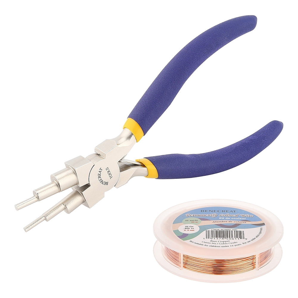 DIY Wire Wrapped Jewelry Making Kits Including Copper Wire and Carbon Steel Round Nose Pliers Unplated 22 Gauge 0.6mm about 22yards/roll 1roll/set
