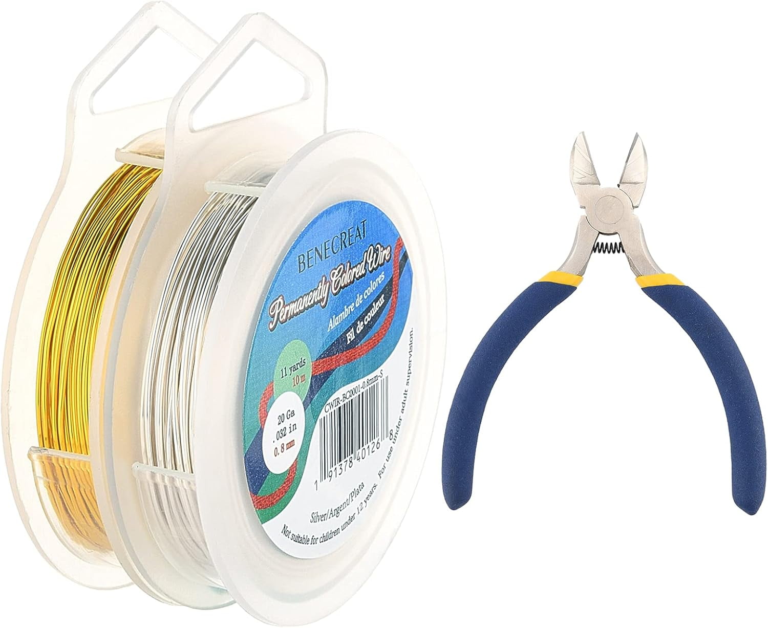 DIY Wire Wrapped Jewelry Making Kits Including Copper Wire and Iron Side Cutting Pliers Golden & Silver 20 Gauge 0.8mm thick 10m/roll 2rolls/set