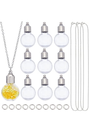 DIY Wish Bottle Necklace Making Kit Including Glass Locket Pendants 304 Stainless Steel Chain Brass Jump Rings Flat Round 30Pcs/box diy