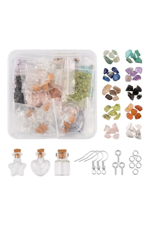 DIY Wish Bottle Pendant Earring Making Kits Including Glass Wishing Bottle Mixed Gemstone Chip Beads 304 Stainless Steel Jump Rings