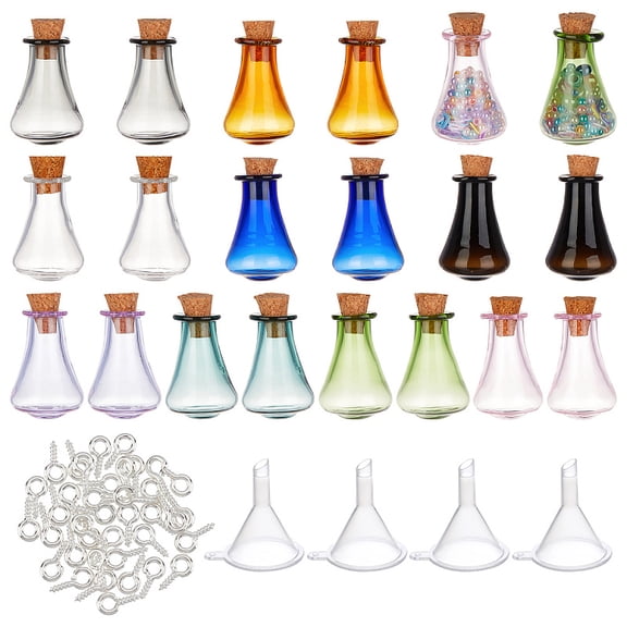 DIY Wish Bottle Pendant Making Finding Kits Including Glass Bottles Iron Screw Eye Pin Peg Bails Plastic Funnel Hopper Mixed Color Bottles: 17x27mm
