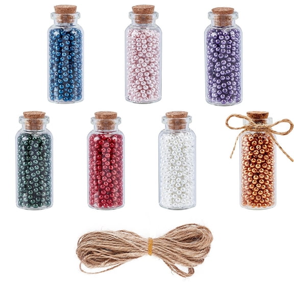 DIY Wishing Bottle Kits include Glass Jar Glass Bottles Bead Containers with Cork Stopper Glass Pearl Beads and Jute Twine Mixed Color