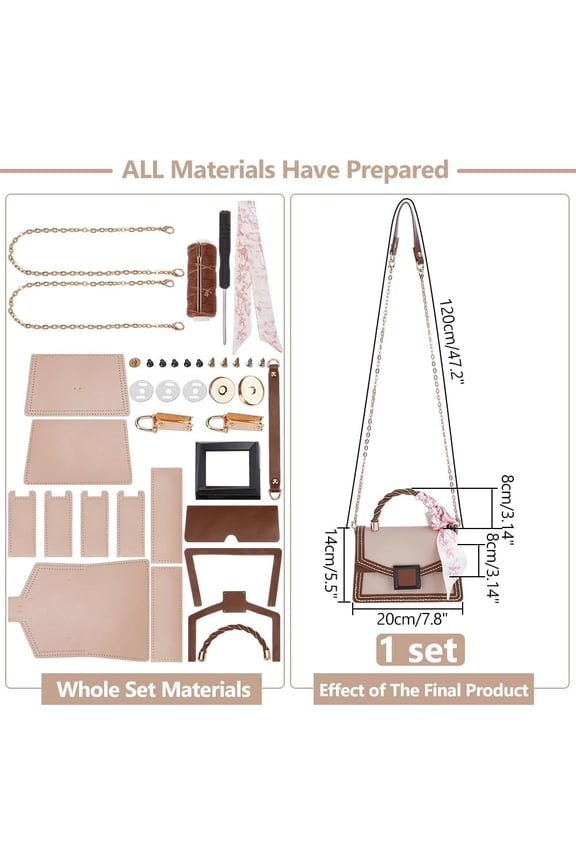 DIY Women Satchel Crossbody Bag Making Kit Imitation Leather Handmade Stitch Shoulder Bag Making Set Women Fashion Handbag Material Kit Handmade Craft Bag Making Gift Misty Rose
