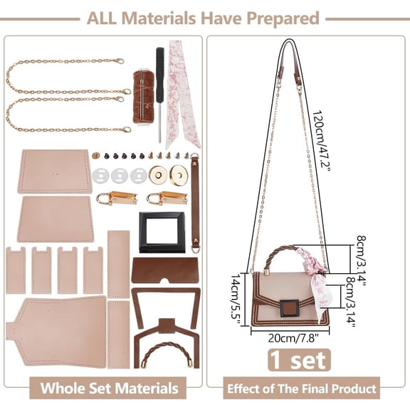 DIY Women Satchel Crossbody Bag Making Kit Imitation Leather Handmade Stitch Shoulder Bag Making Set Women Fashion Handbag Material Kit Handmade Craft Bag Making Gift Misty Rose