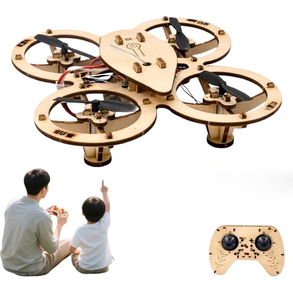 DIY Wood Assembly Drone KitRemote Control Quadcopter Building Project - Educational Wooden Aircraft Model & Flying Toy for Kids, Teens, and Beginners