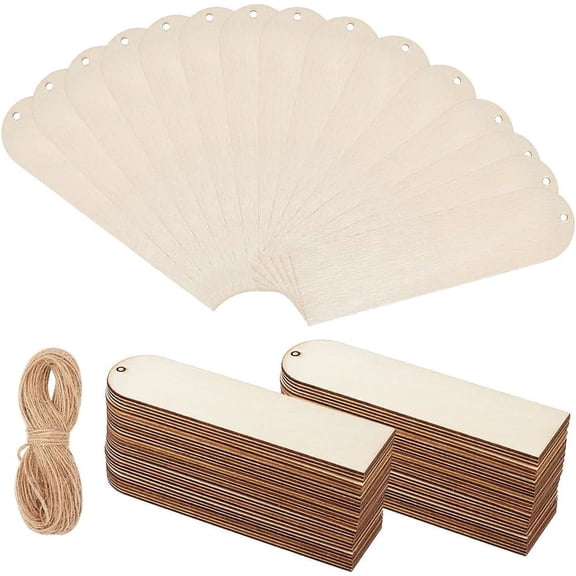 DIY Wood Bookmarks Making Kits including Unfinished Wood Big Pendants with Jute Cord Arch 12x3.1x0.15cm Hole: 3mm diy