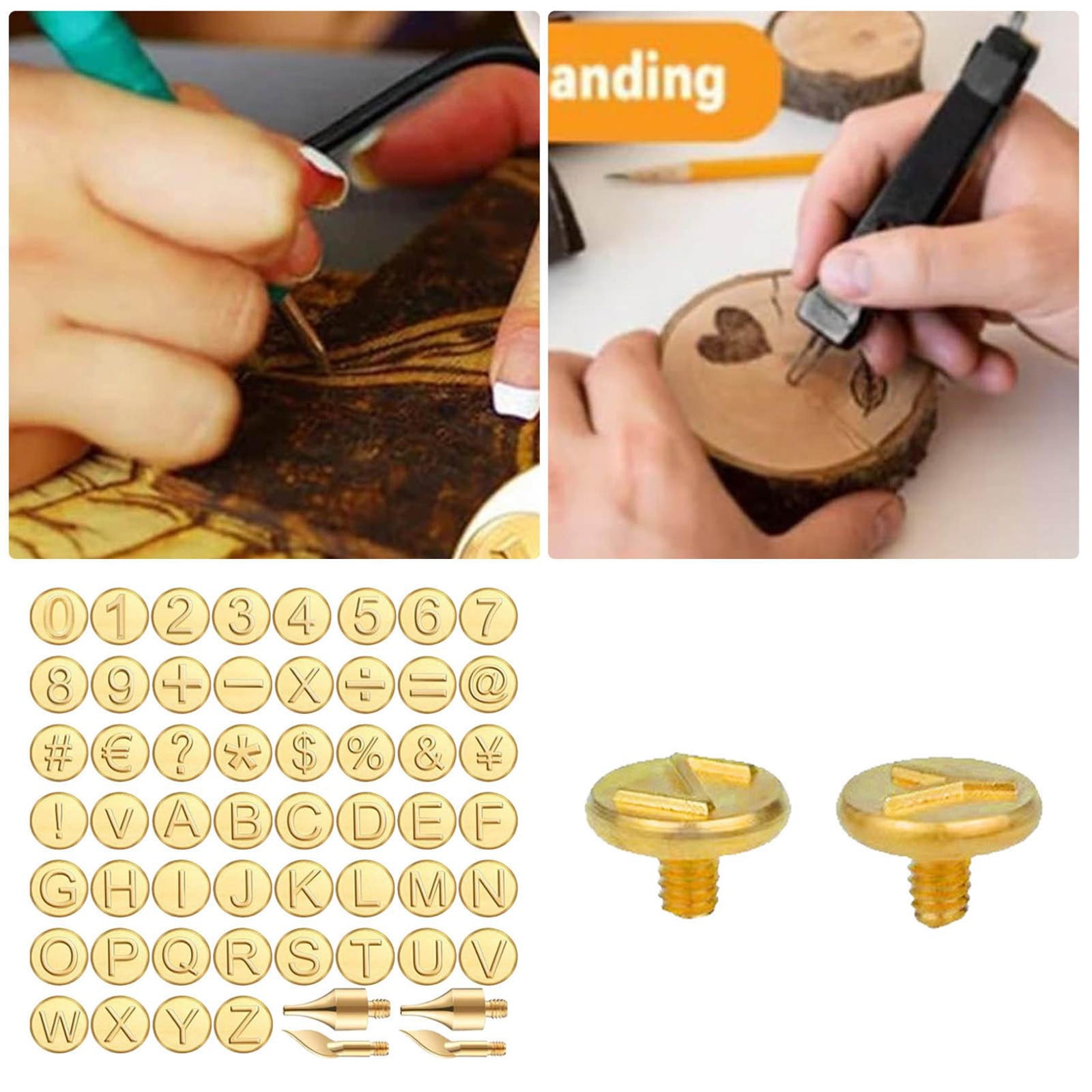 Soldering Letters DIY Wood Leather Set 56 Letter Copper Number Soldering DIY Wood Carving ...