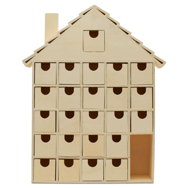 DIY Wooden Advent Calendar House 14 x 12 Inch, Pack of 2 Christmas Advent Calendar With 24 Empty Drawers for Crafts, by Woodpeckers