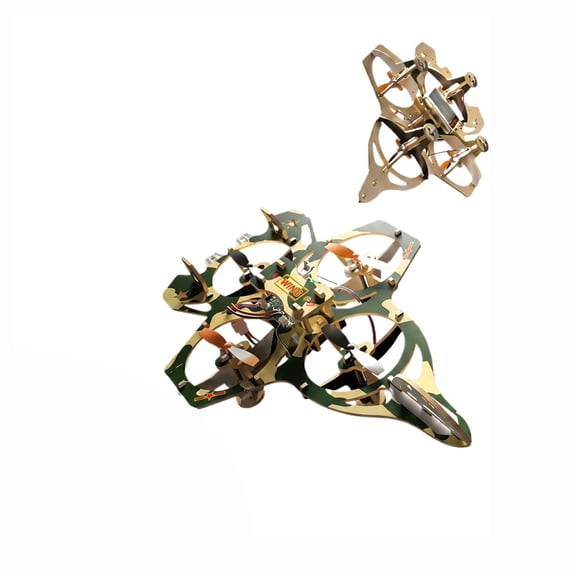 DIY Wooden Assembly Drone Kit - Camouflage Green Fighter RC Quadcopter, Self-Build Flying Model with Remote Control, STEM Project for Adults